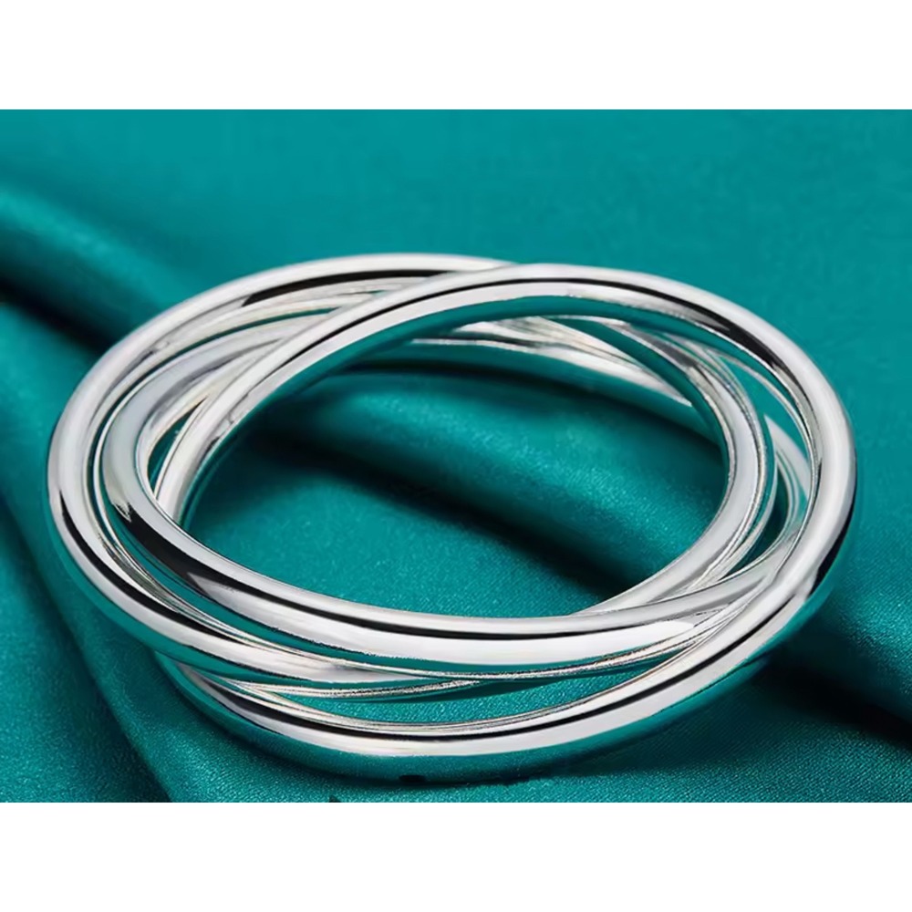 Womens Silver Rolling Interlocking Triple Band Bracelet Trinity‎ Style